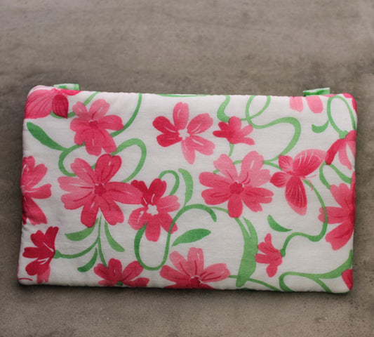 Crossbody bag, double zipper, Pink and green floral SALE!!