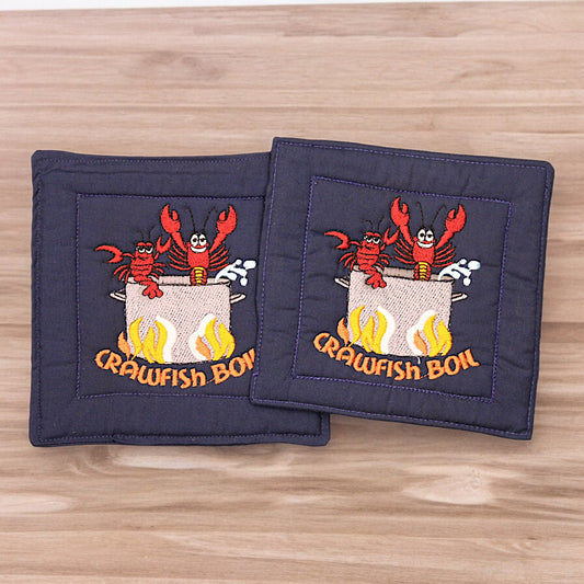 Potholder, Embroidered Crawfish Boil