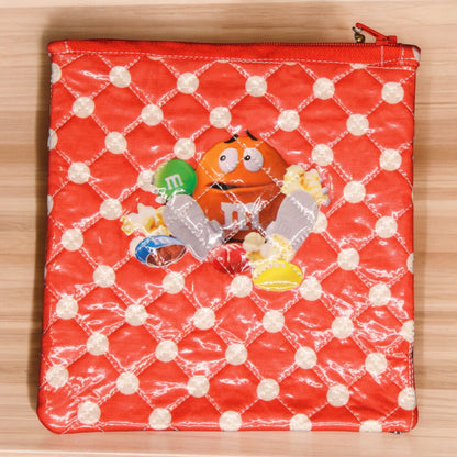 Zippered bag, candy themed, M&M's, dark brown