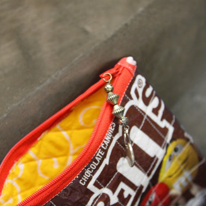 Zippered bag, candy themed, M&M's, dark brown