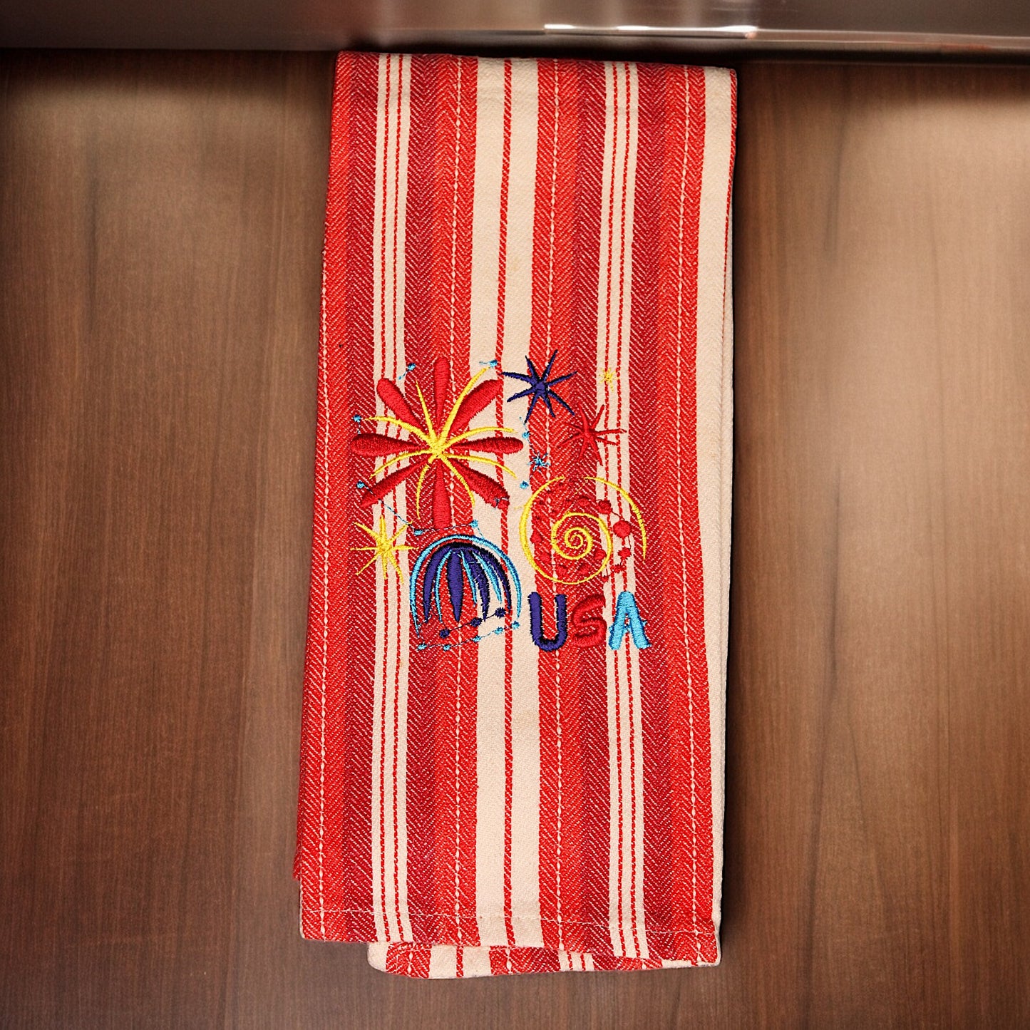 Kitchen Towel, Embroidered, Patriotic Fireworks USA