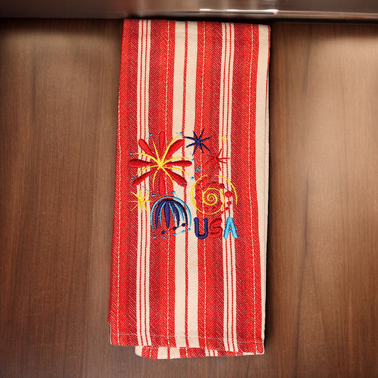 Kitchen Towel, Embroidered, Patriotic Fireworks USA