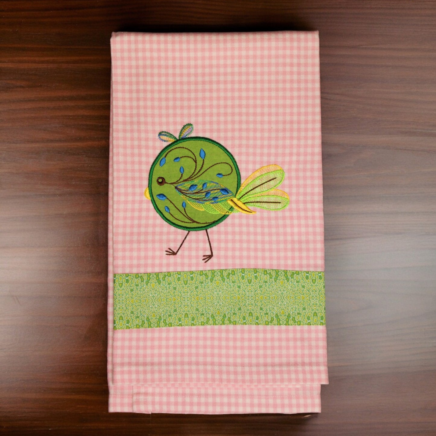 Kitchen Towel, Embroidered, Applique, Round bird