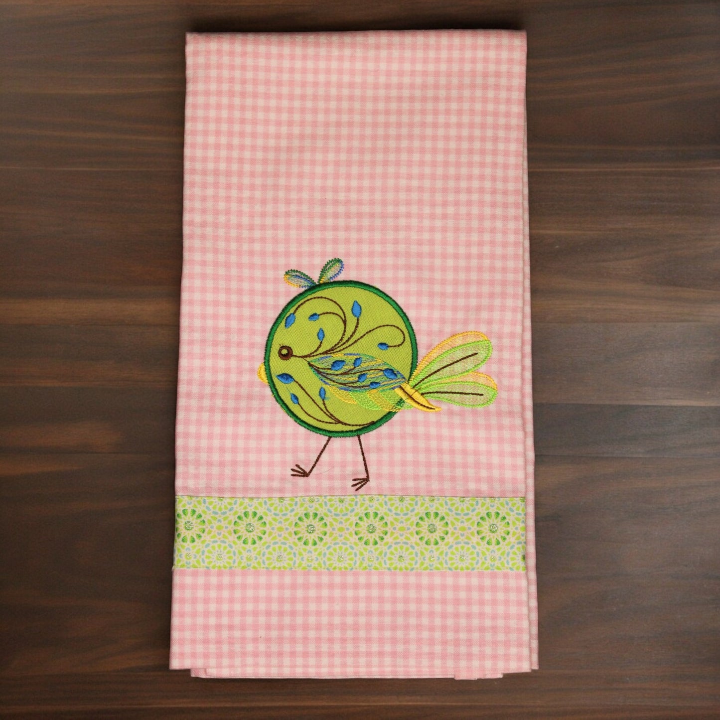 Kitchen Towel, Embroidered, Applique, Round bird