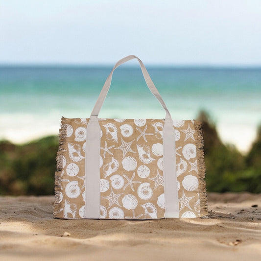 Tote bag, upcycled placemats, seashells