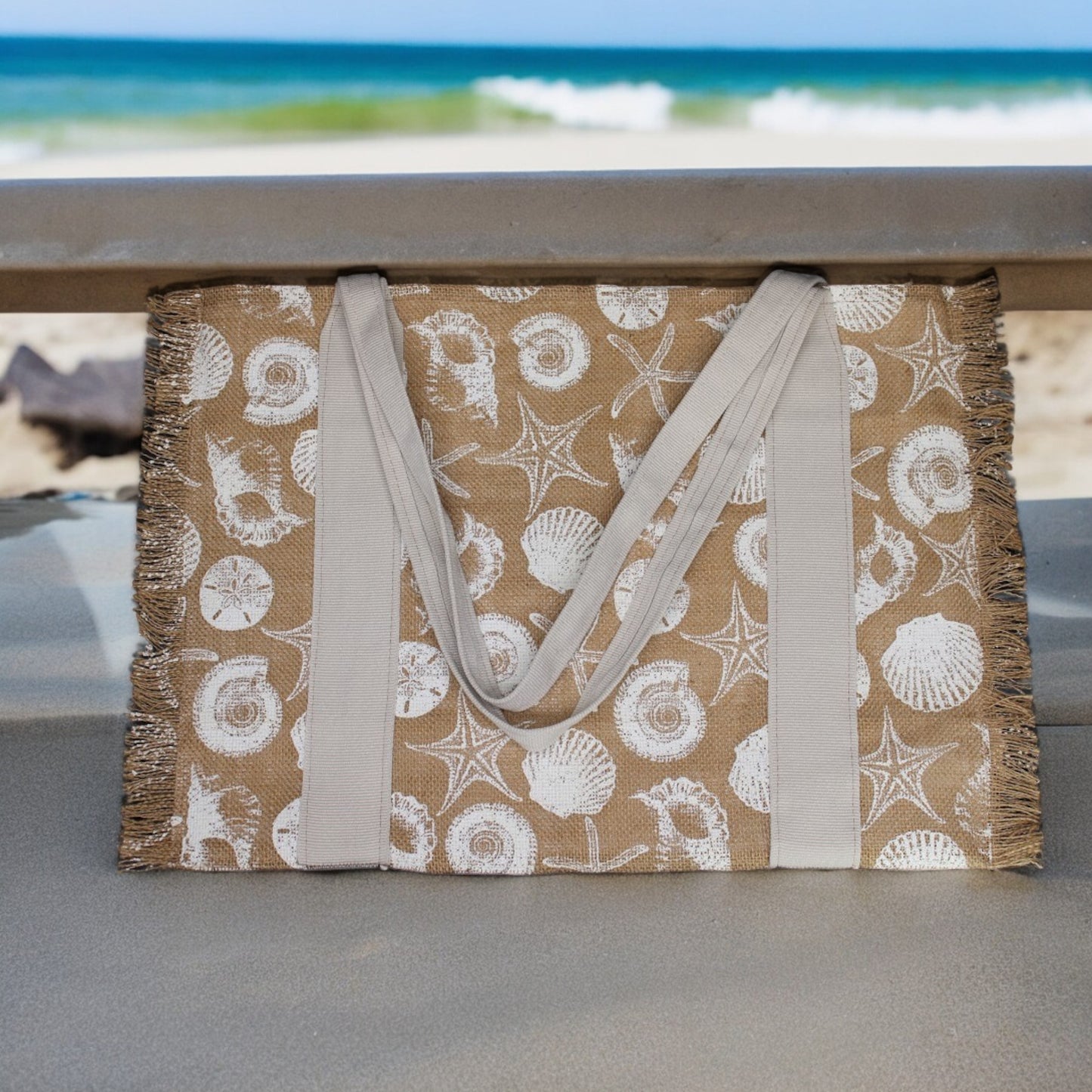 Tote bag, upcycled placemats, seashells