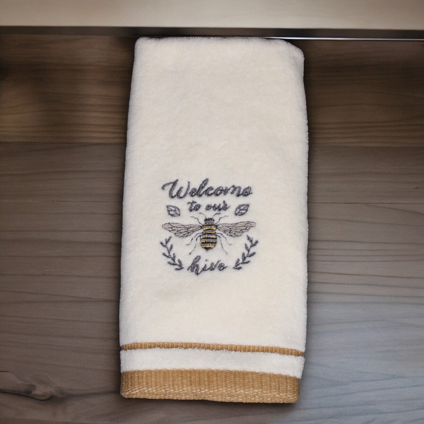 Guest towel, Embroidered, Welcome to our Hive