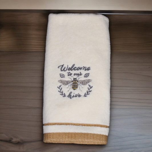 Guest towel, Embroidered, Welcome to our Hive