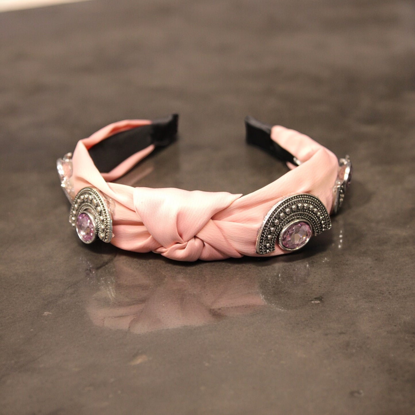 Headband, Pink with Silver/Pink Jewels