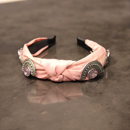 Headband, Pink with Silver/Pink Jewels