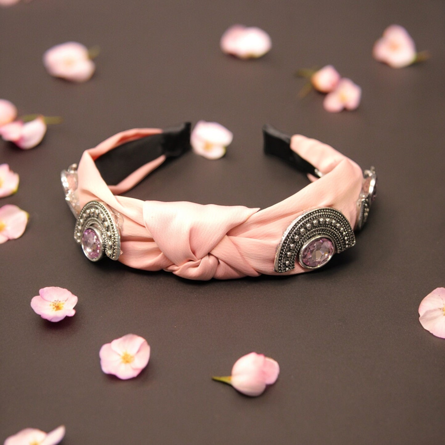 Headband, Pink with Silver/Pink Jewels