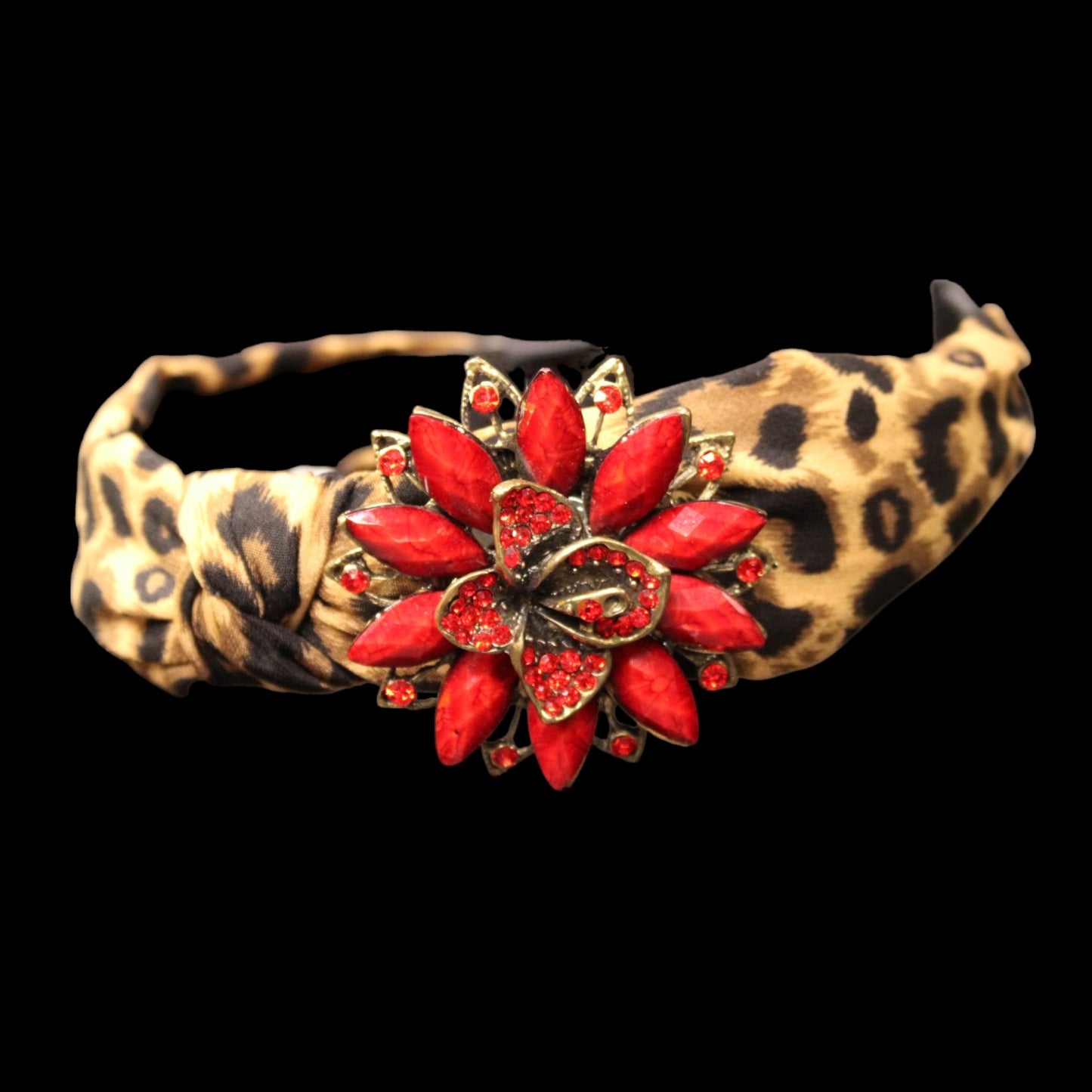 Headband, Leopard with red flower