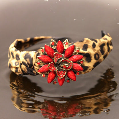 Headband, Leopard with red flower