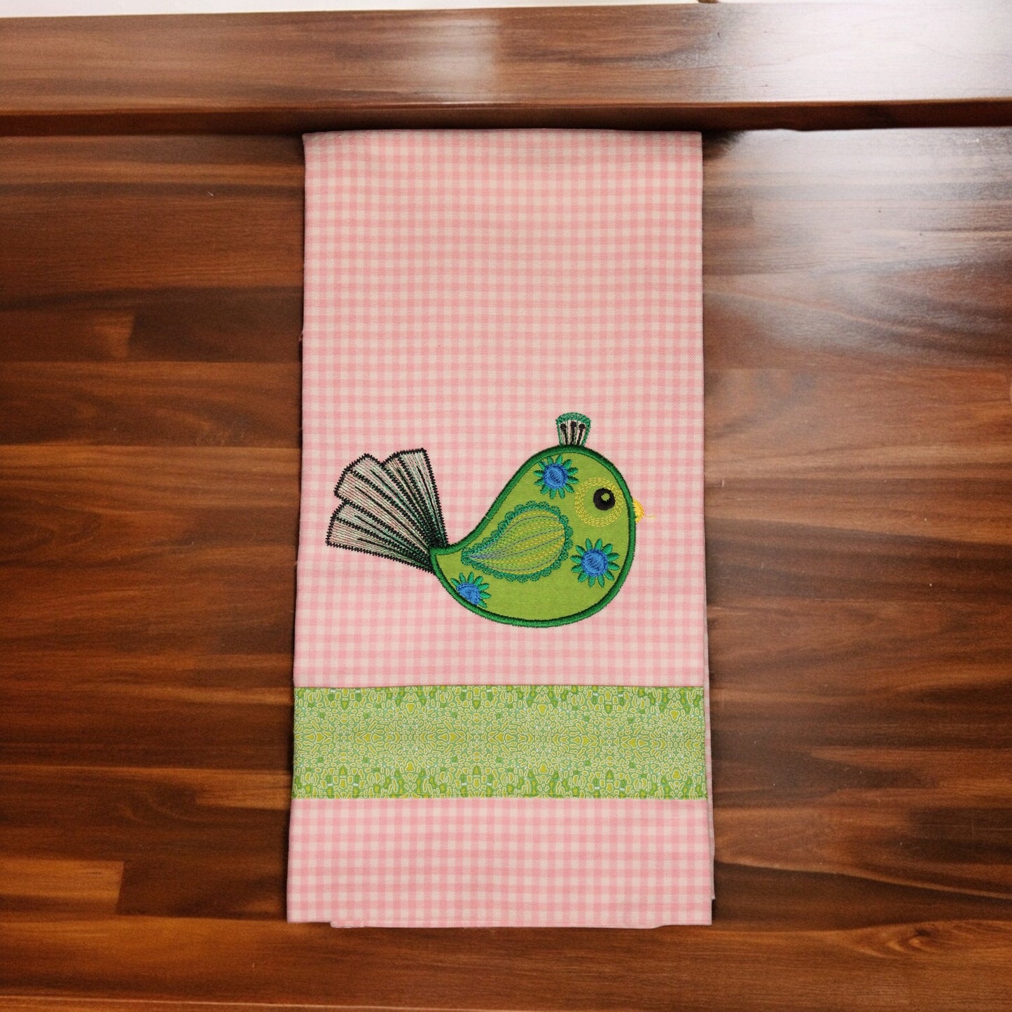 Kitchen Towel, Embroidered, Appliqued, Paisley Bird