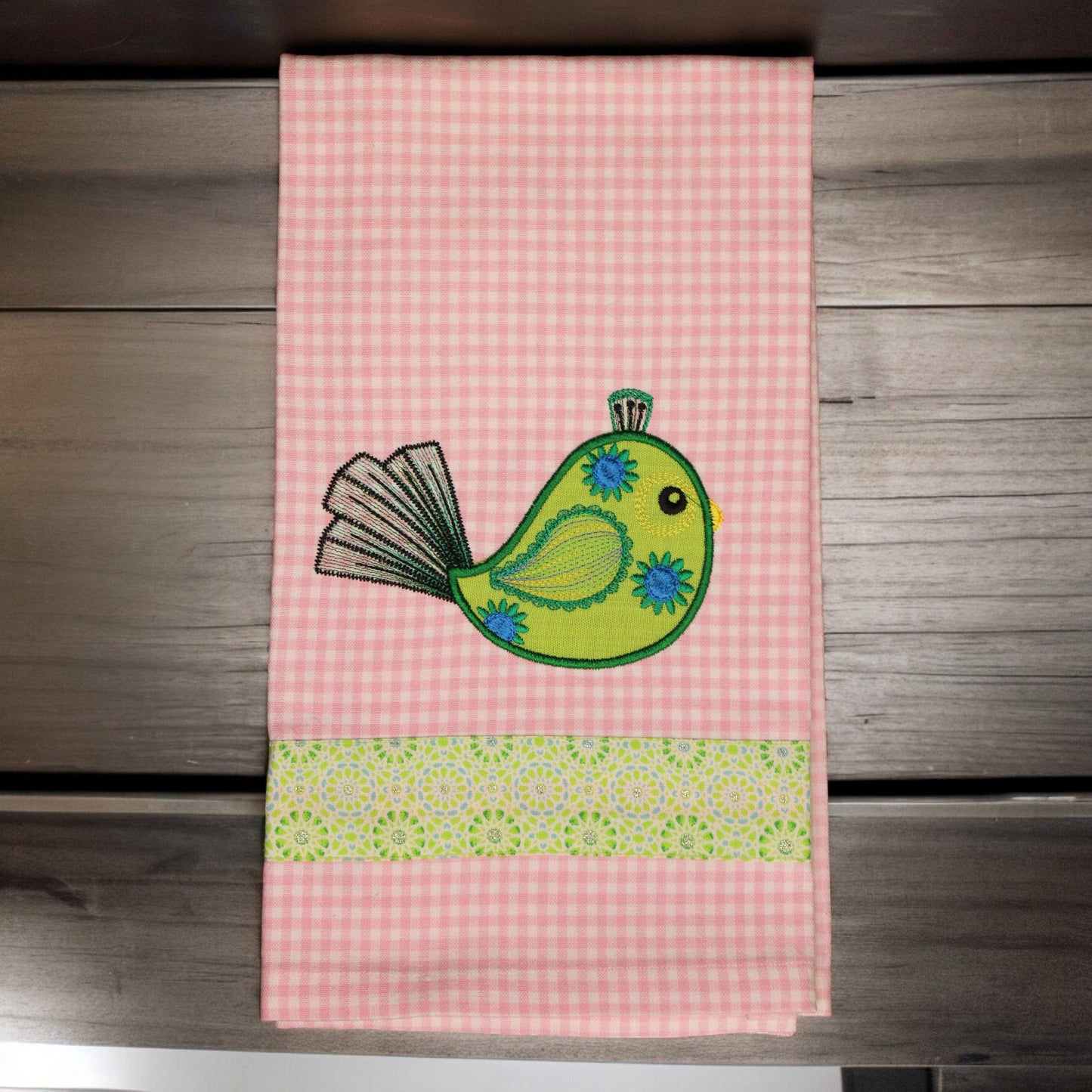 Kitchen Towel, Embroidered, Applique, Paisley bird