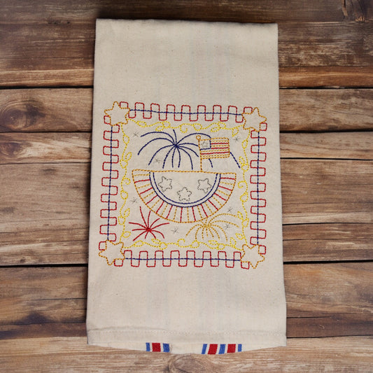 Kitchen Towel, Embroidered, Patriotic open-work Fireworks