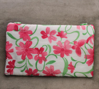 Crossbody bag, double zipper, Pink and green floral