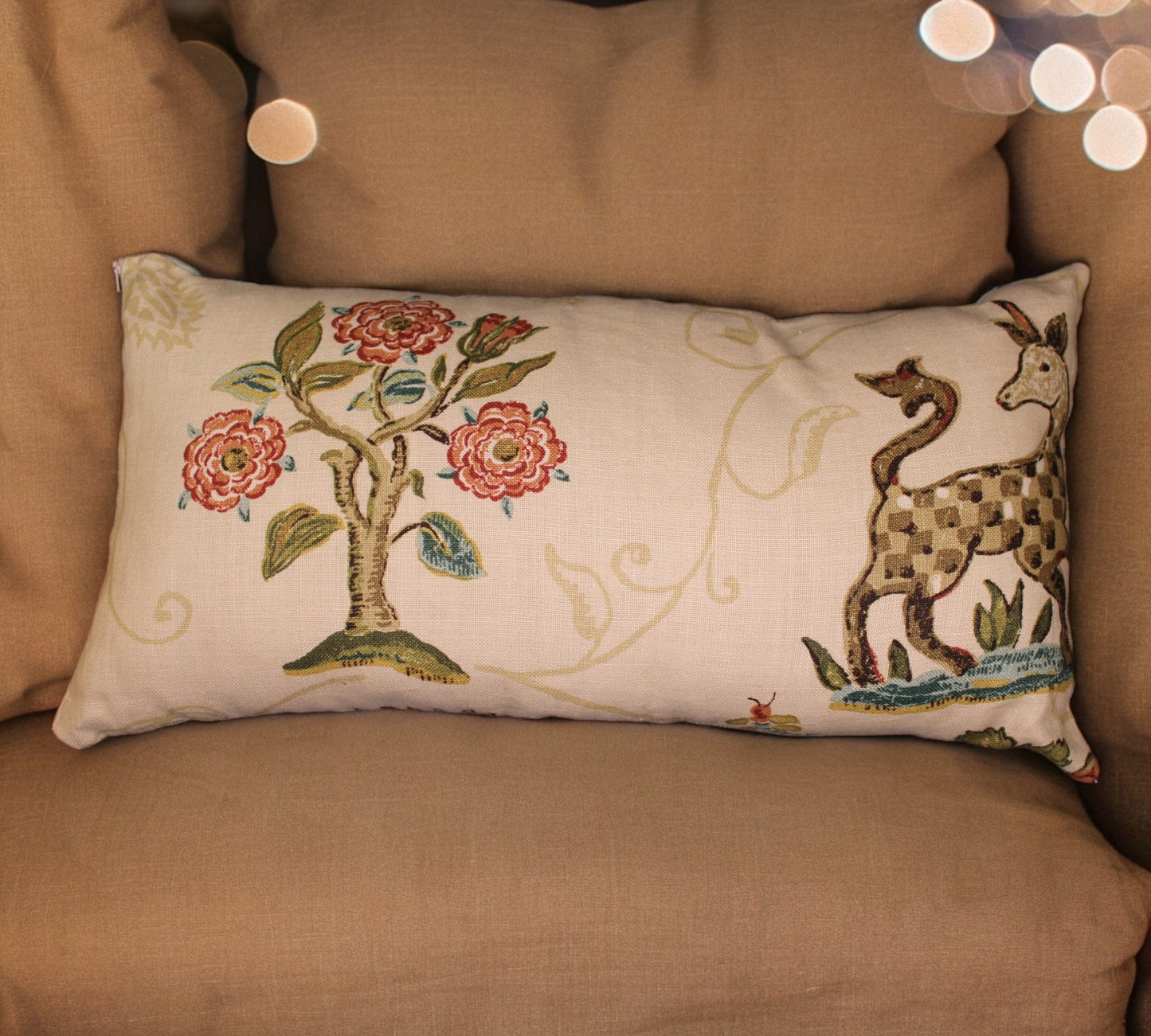 Pillow, lumbar, deer and floral