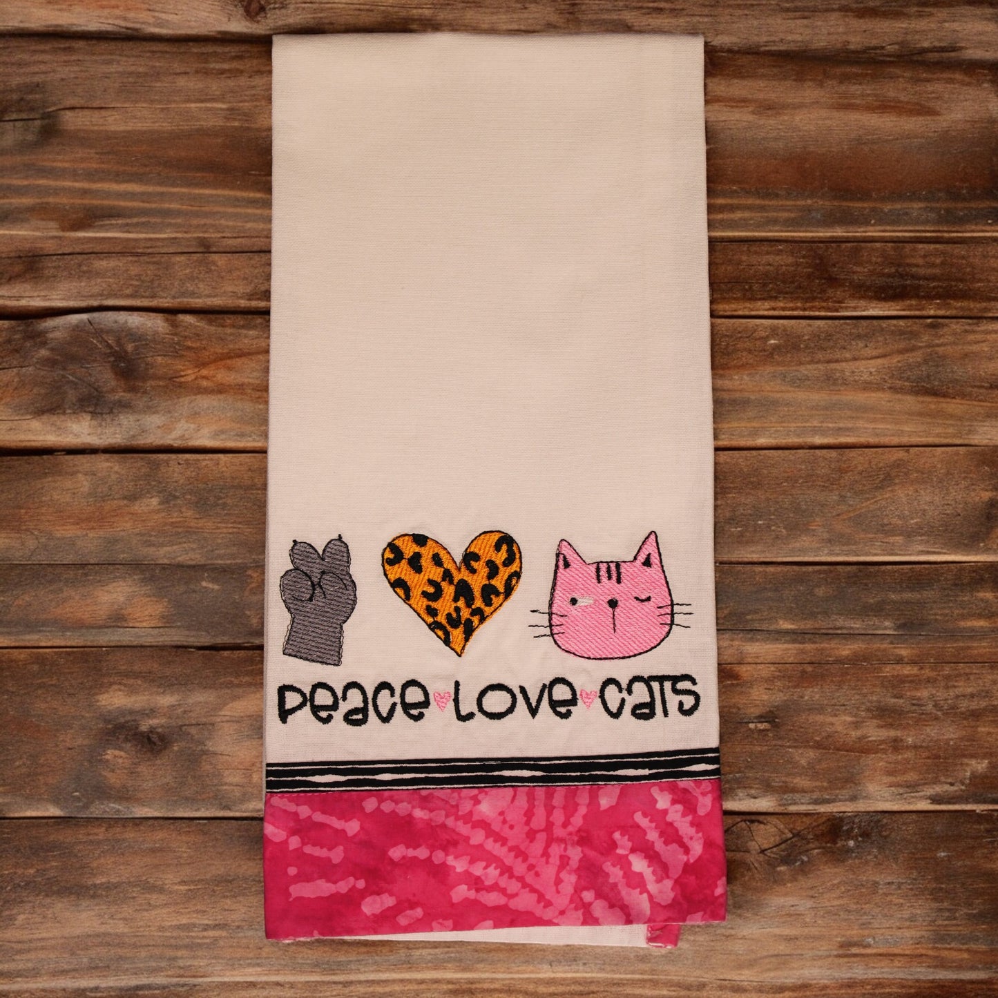 Kitchen Towel, Embroidered, Peace Love Cats