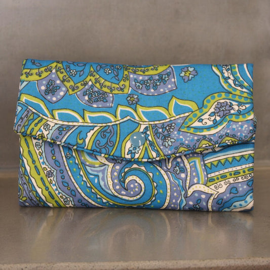 Wallet, Foldable, Aqua Paisley