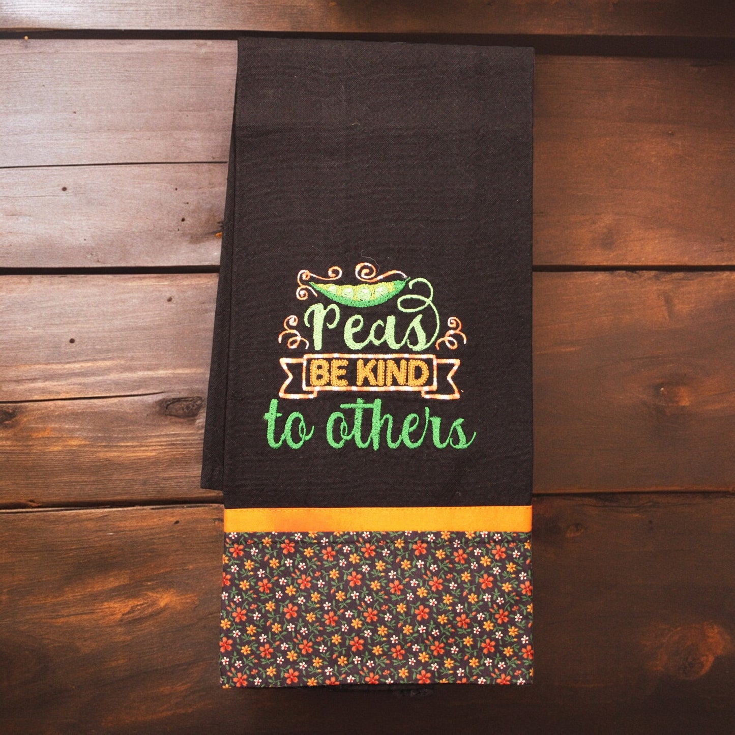 Kitchen Towel, Embroidered,  Peas be Kind