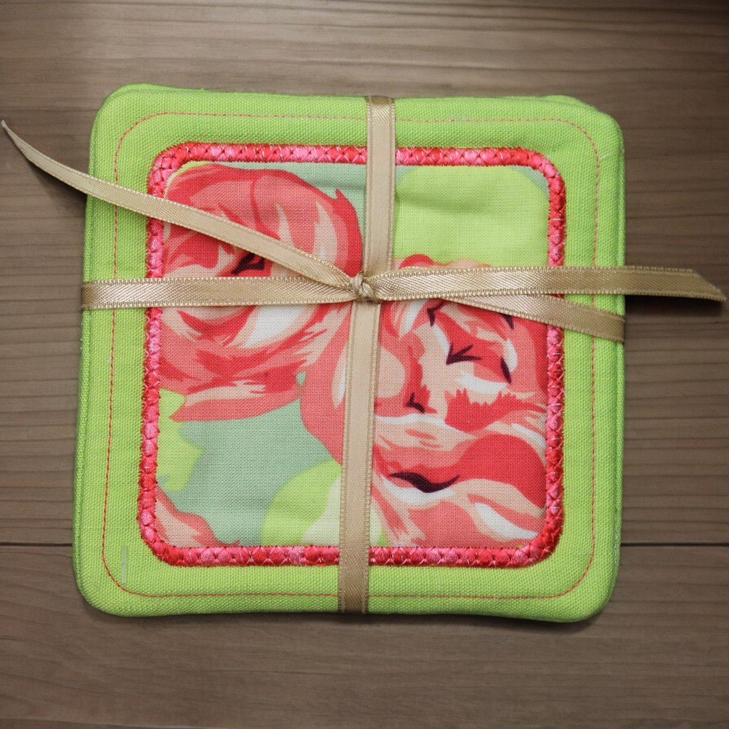 Coasters, Roses, Double Pink, Lime Green