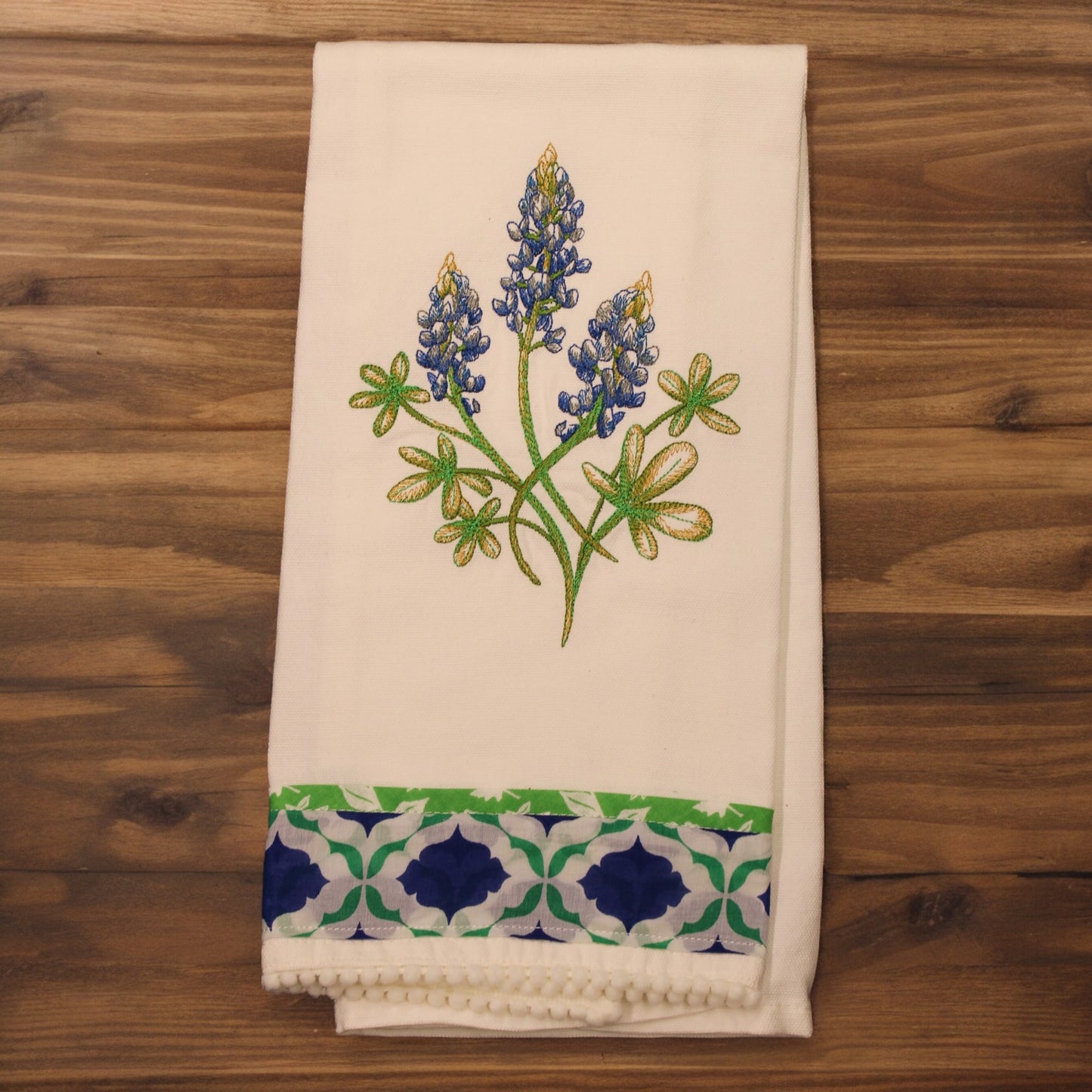 Kitchen Towel, embroidered, Bluebonnet, Medallion trim