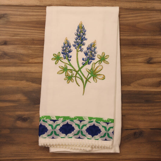 Kitchen Towel, embroidered, Bluebonnet, Medallion trim