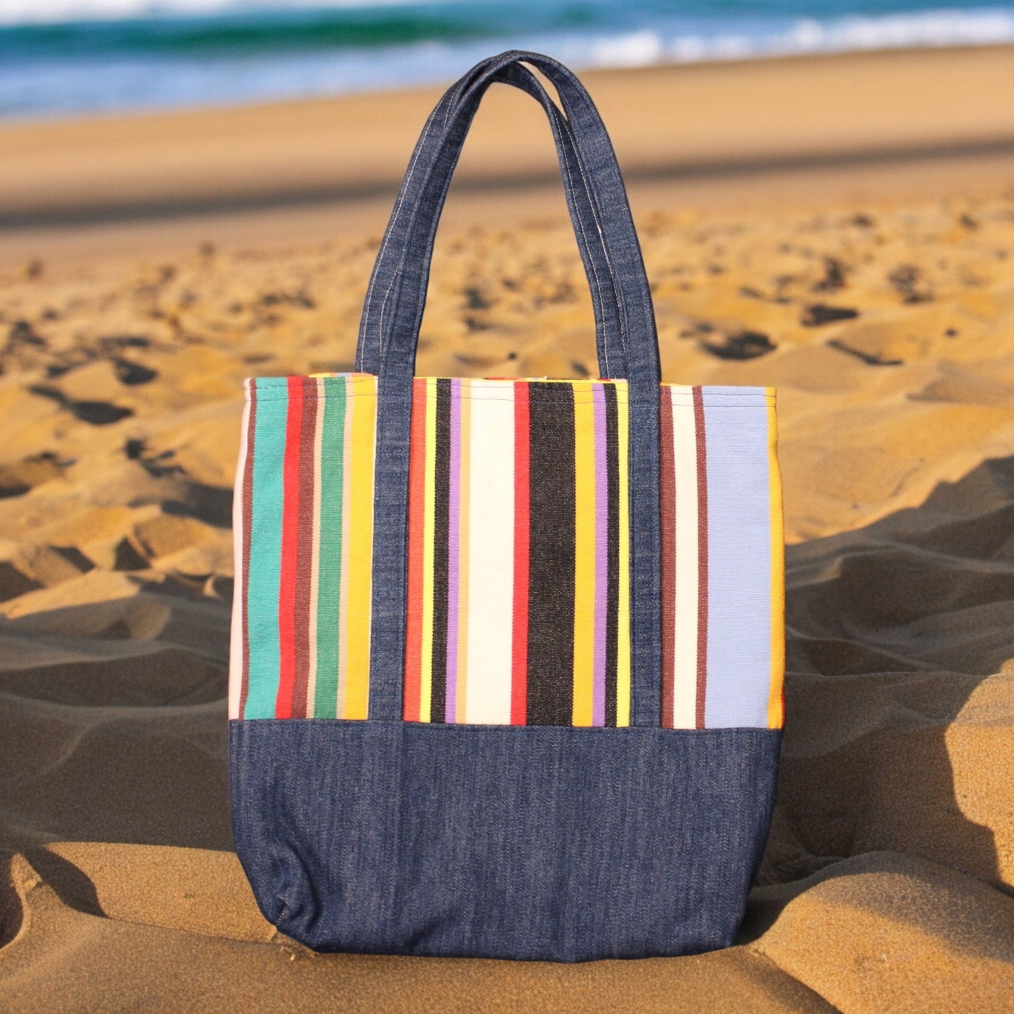 Tote Bag, Denim and Stripes