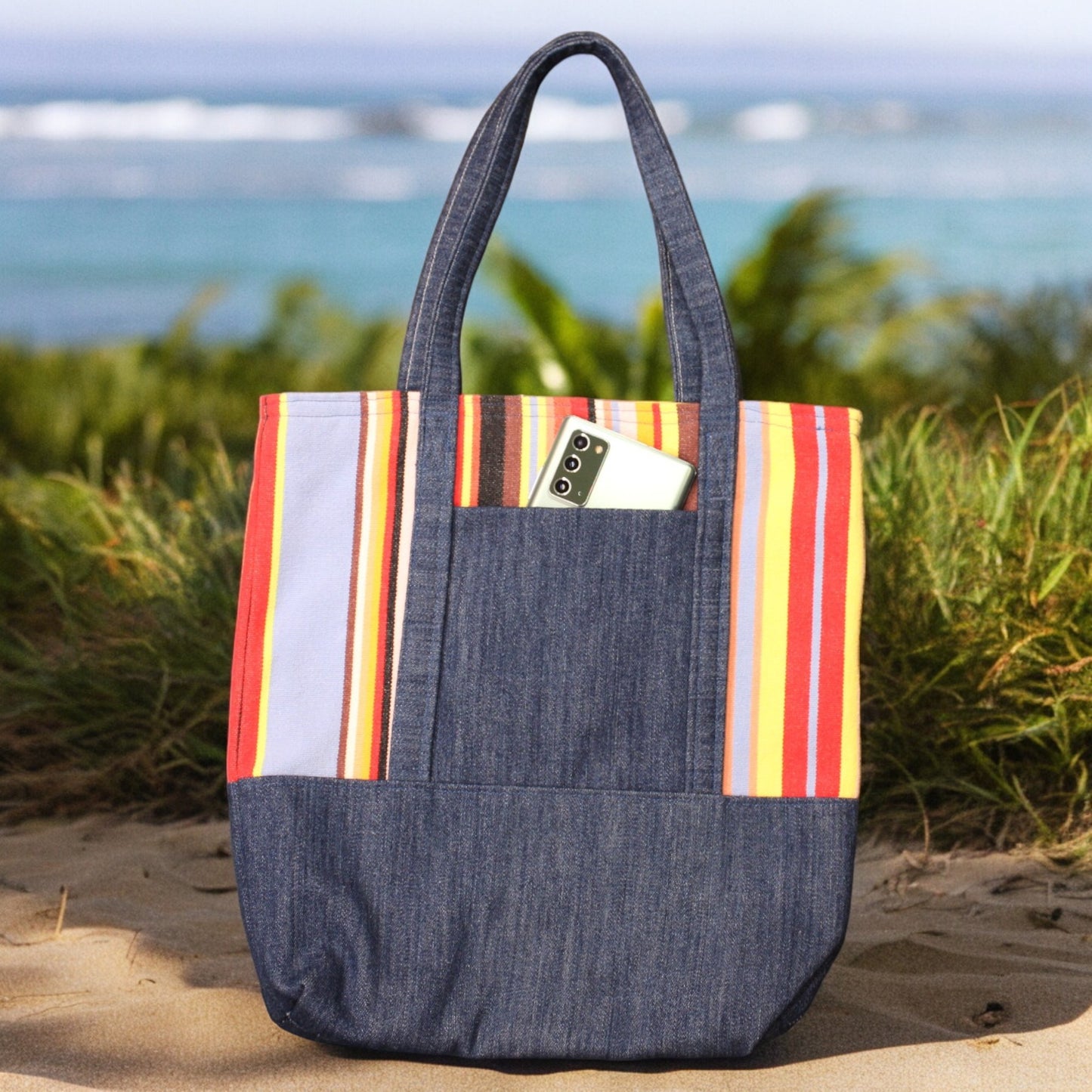 Tote Bag, Denim and Stripes