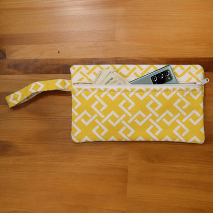 Wristlet, Yellow & white geometric print