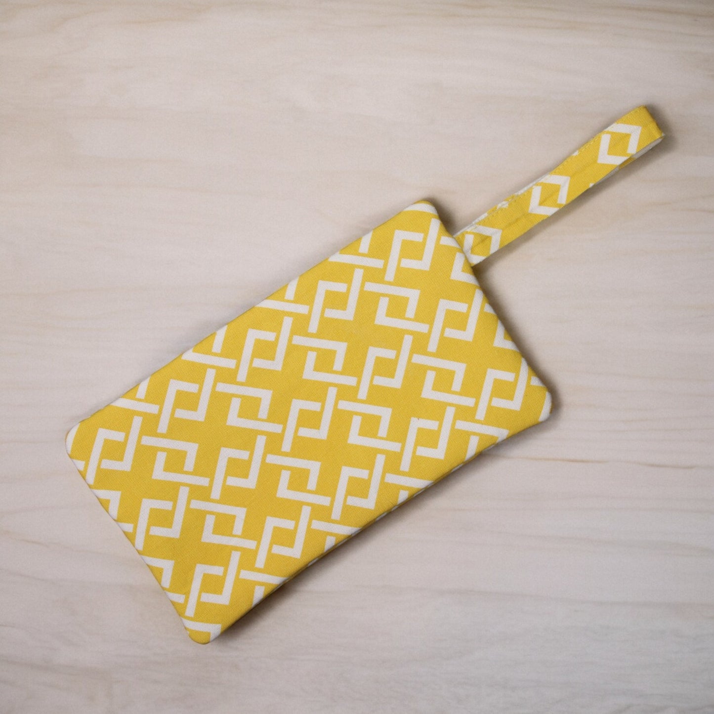 Wristlet, Yellow & white geometric print